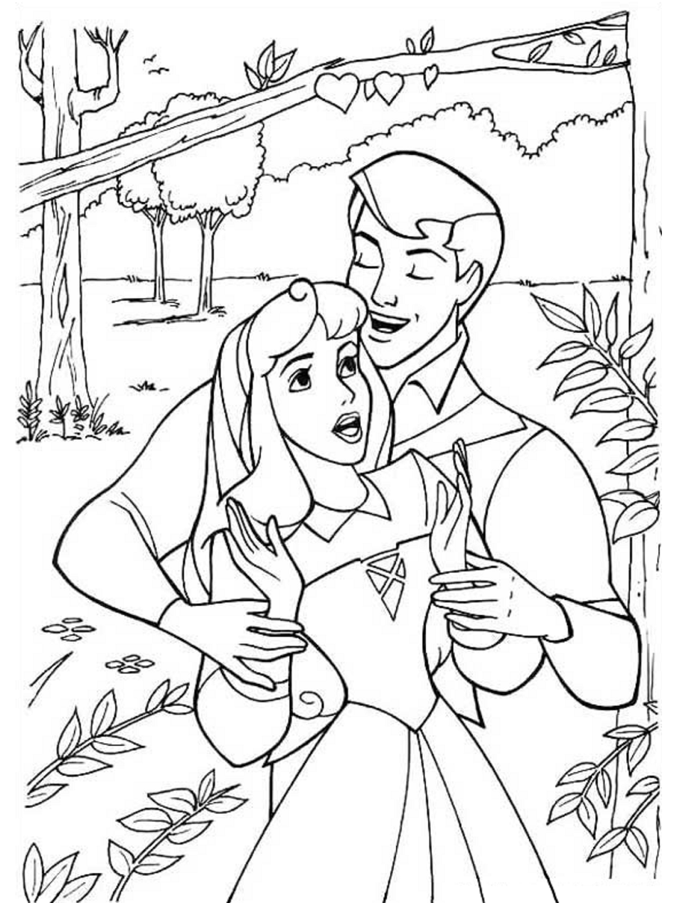 Dibujo de Aurora y Phillip Cantando Juntos para Colorear