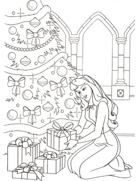 Dibujo de Princesa Aurora en Navidad para Colorear