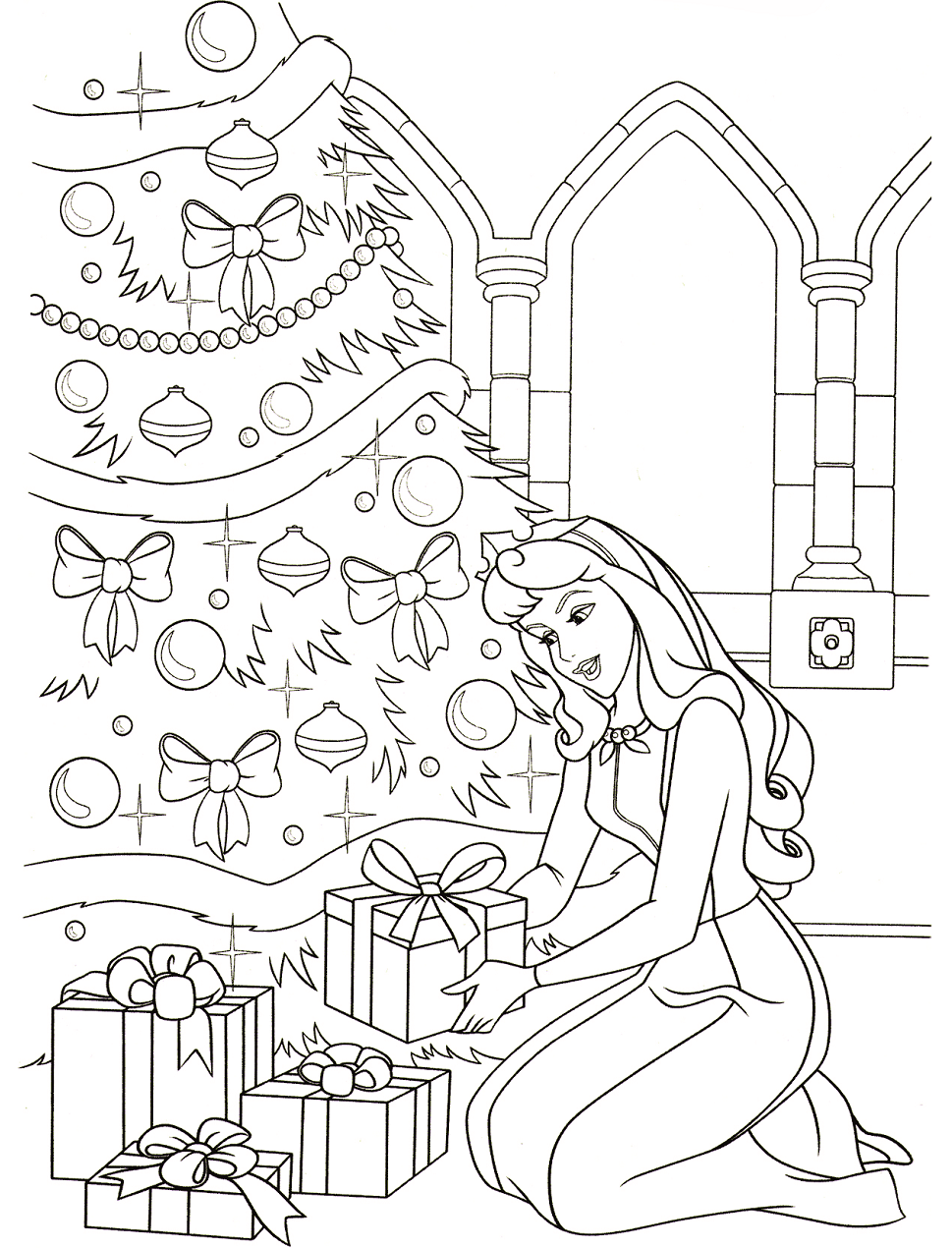 Dibujo de Princesa Aurora en Navidad para Colorear
