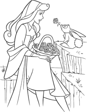 Dibujo de Princesa Aurora y Conejo para Colorear