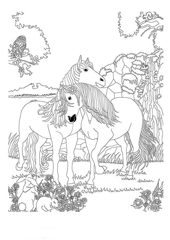 Dibujo de Bella Sara y Animal para Colorear