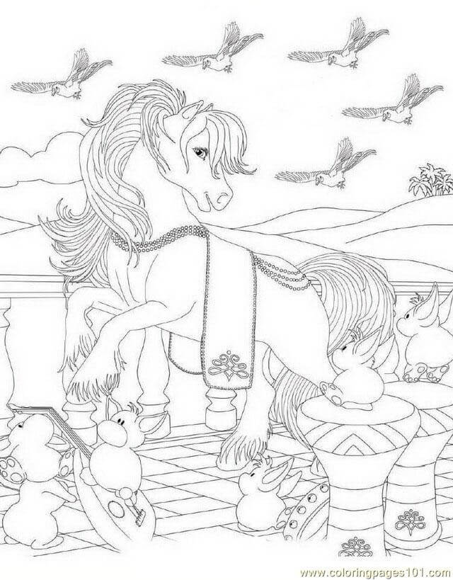 Dibujo de Bella Sara y Conejos para Colorear
