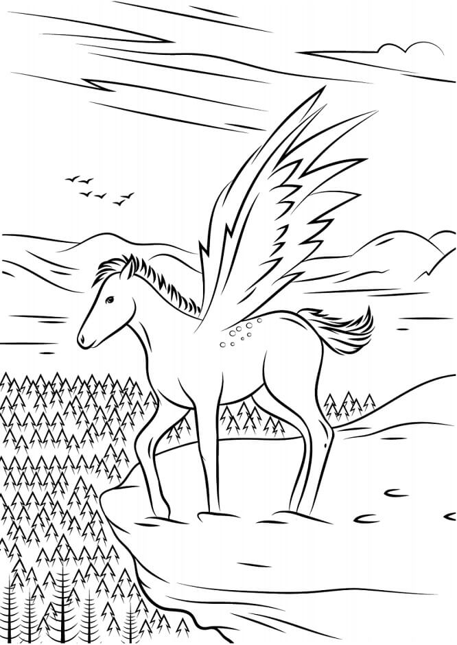 Dibujo de Bella Unicornio con Alas para Colorear