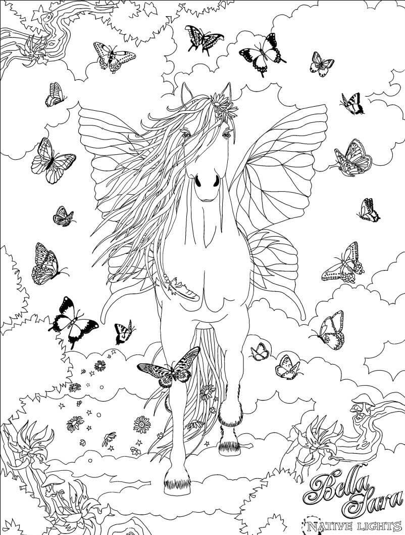 Dibujo de Bella con Mariposa para Colorear