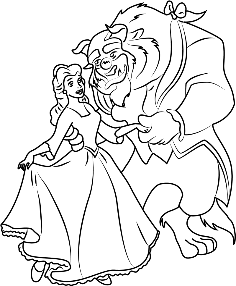 Dibujo de Bella y Bestia para Colorear