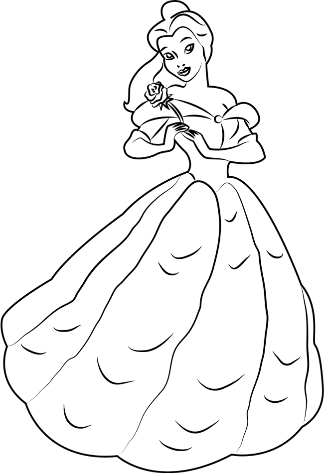 Dibujo de Belle con Rosa para Colorear