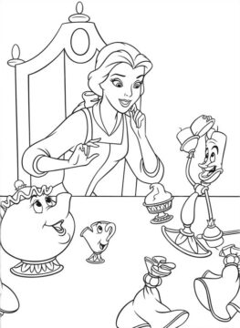 Dibujo de Belle con Sus Amigos para Colorear