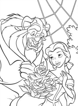 Dibujo de Monstruo Dando Belle Flores para Colorear