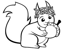 Dibujo de Ardilla Linda con una Bellota para Colorear