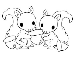 Dibujo de Dos Ardillas Beb Sosteniendo una Bellota para Colorear