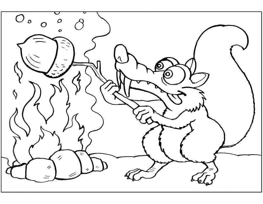 Dibujo de Scrat y Su Edad de Hielo de Bellota para Colorear