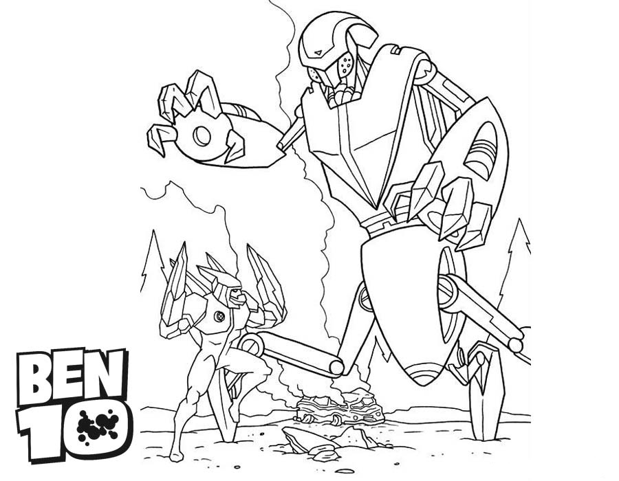 Dibujo de Ben 10 Vs Robot para Colorear