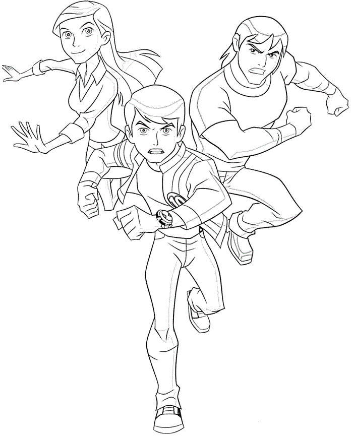 Dibujo de Ben Kevin y Gwen para Colorear
