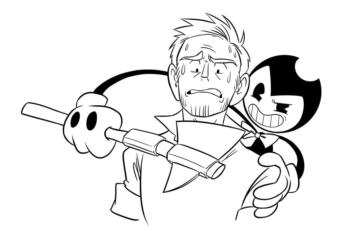 Dibujo de Bendy Amenazando a un Hombre para Colorear
