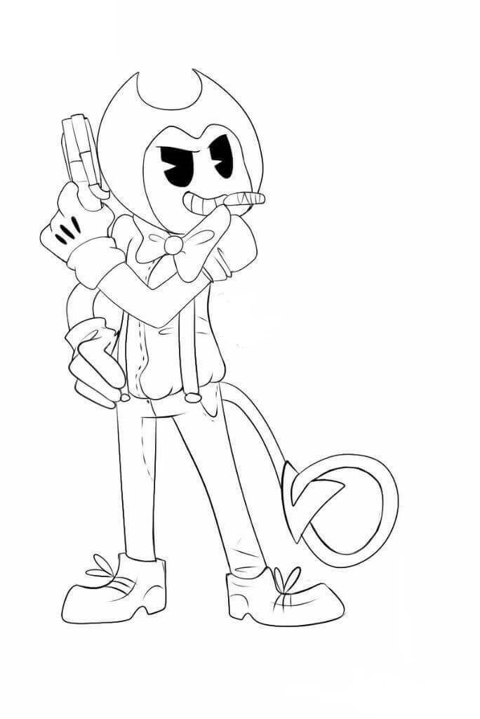 Dibujo de Bendy con una Pistola para Colorear