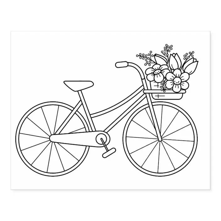 Dibujo de Bicicleta con Cesta de Flores para Colorear