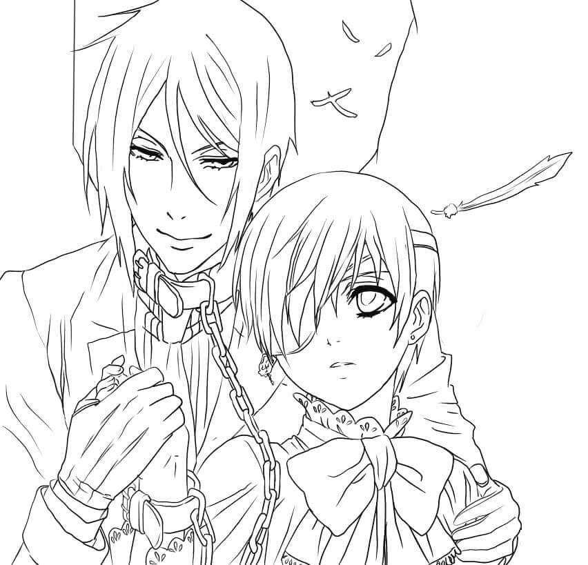 Dibujo de Ciel Phantomhive y Sebastian Michaelis de Mayordomo Negro para Colorear