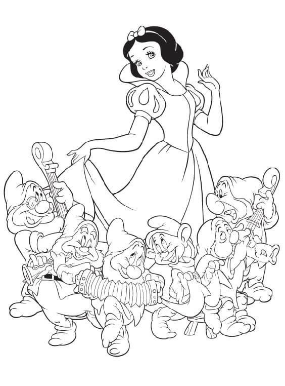 Dibujo de Blanca Nieves y los Siete Enanos para Colorear