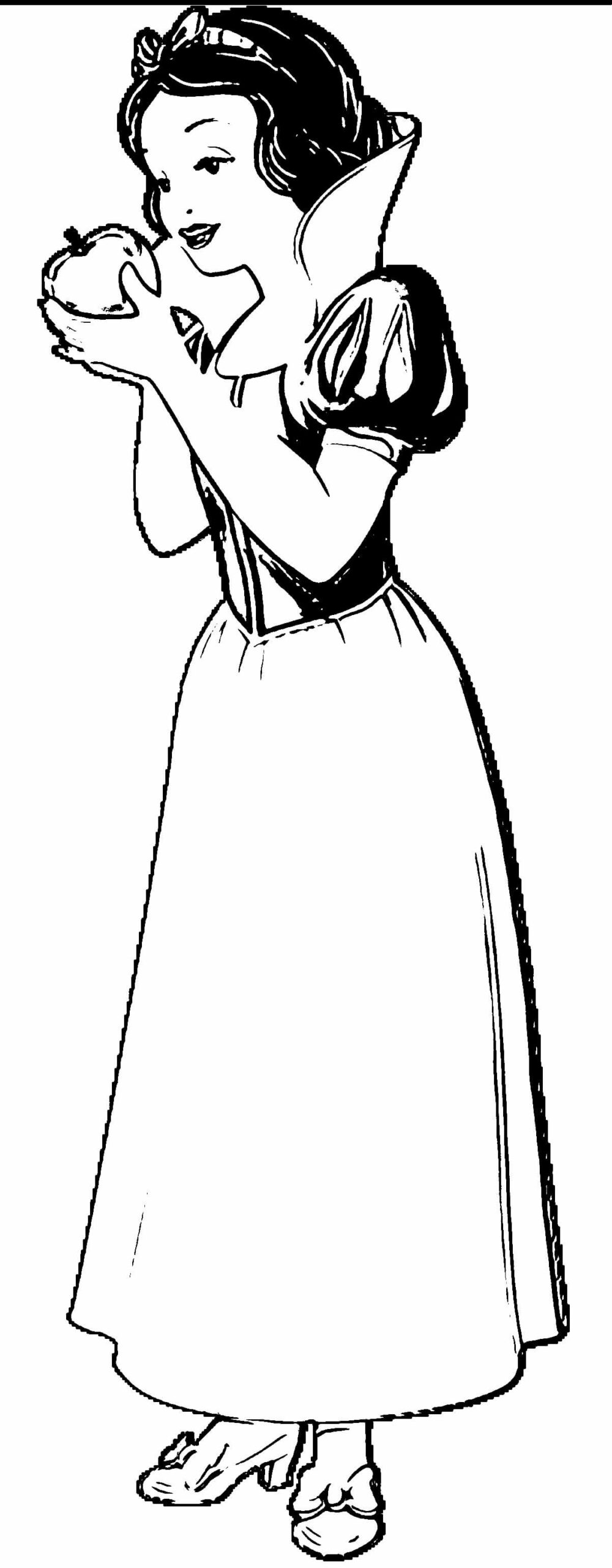 Dibujo de Blancanieves Comiendo una Manzana para Colorear