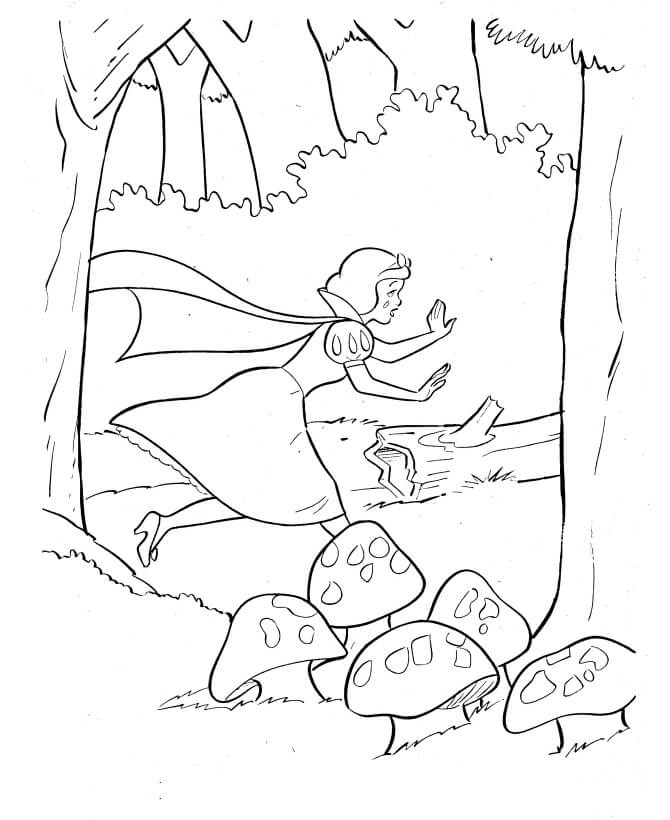 Dibujo de Blancanieves Corriendo en la Jungla para Colorear