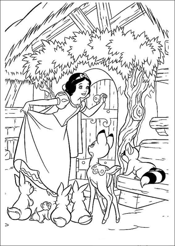 Dibujo de Branca de Neve e Animal Com Casa para Colorear