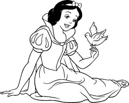 Dibujo de Pájaro Sosteniendo Blancanieves para Colorear