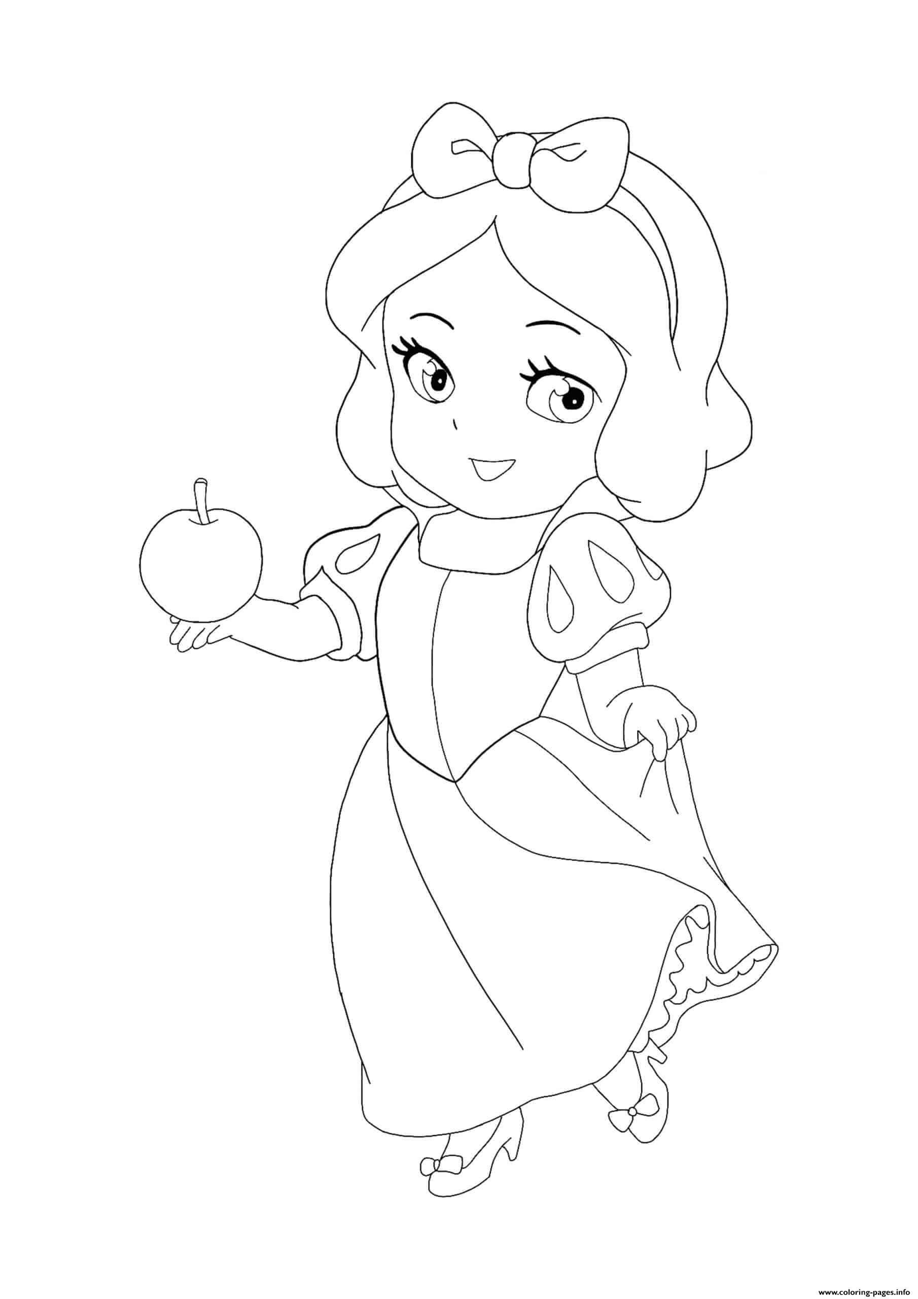 Dibujo de Pequeña Blancanieves Sosteniendo Manzana para Colorear