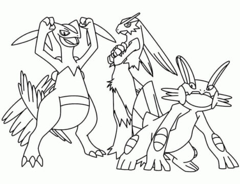Dibujo de Pokémon Blaziken y Equipo para Colorear