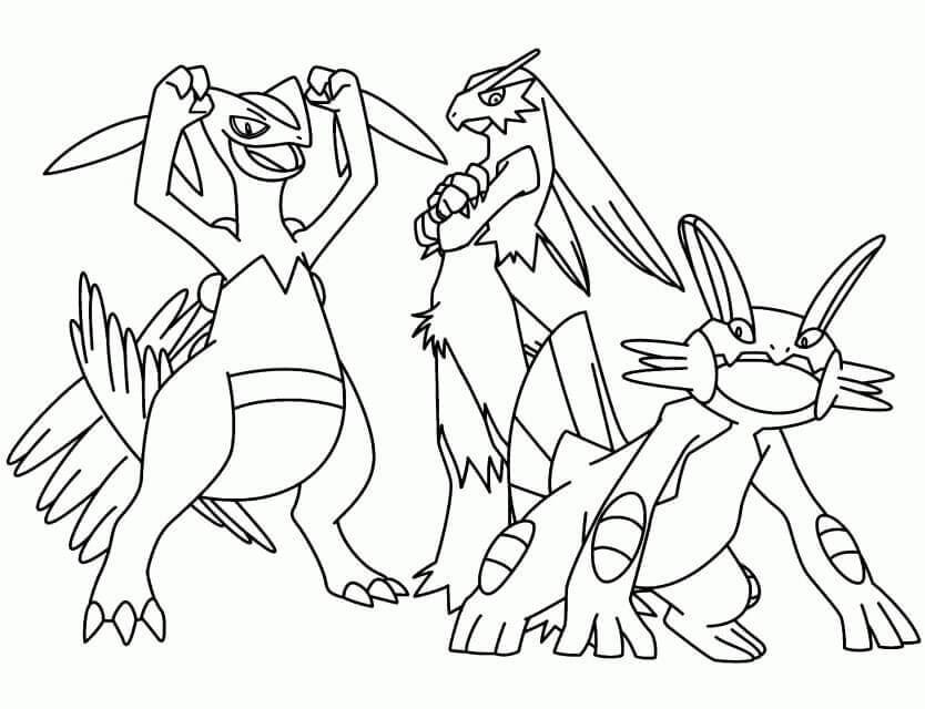 Dibujo de Pokémon Blaziken y Equipo para Colorear