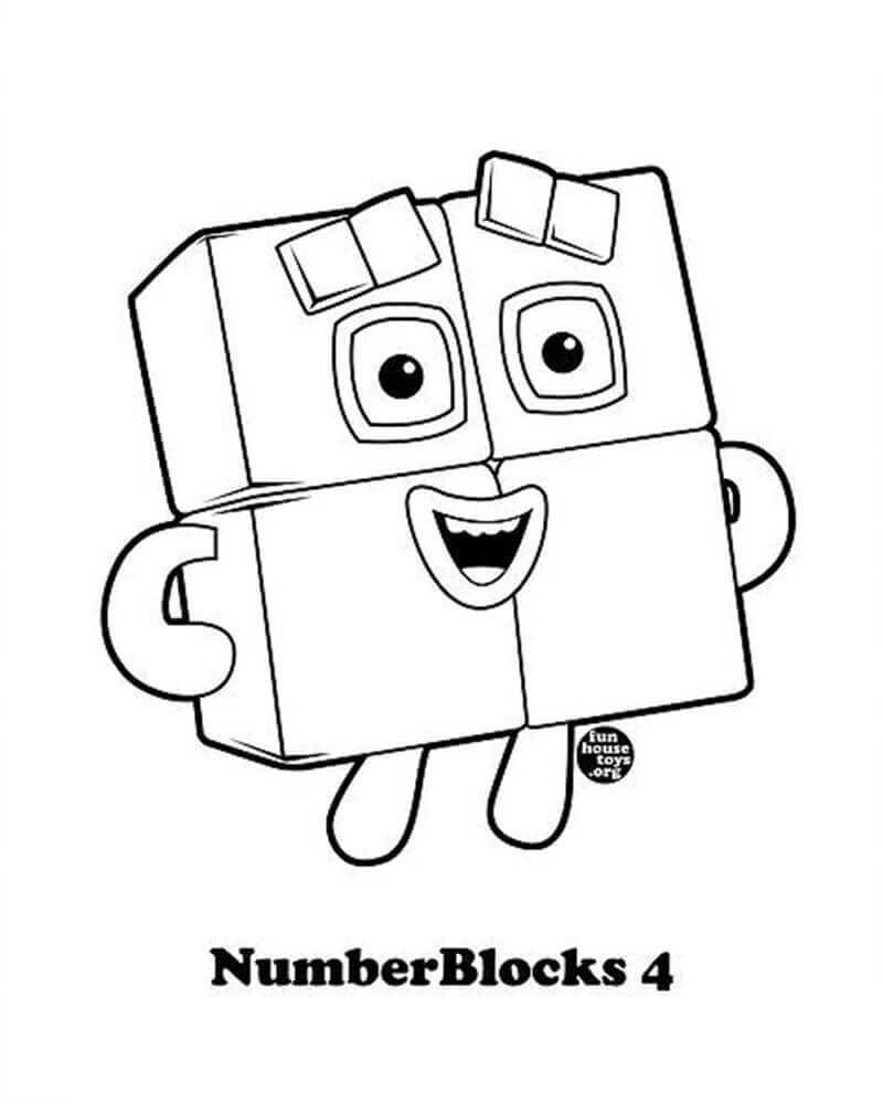 Dibujo de Bloques de Nmeros 4 para Colorear