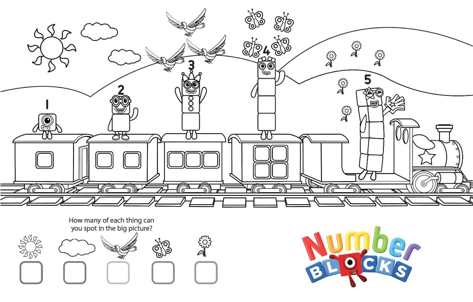Dibujo de Bloques de Nmeros en el Tren para Colorear
