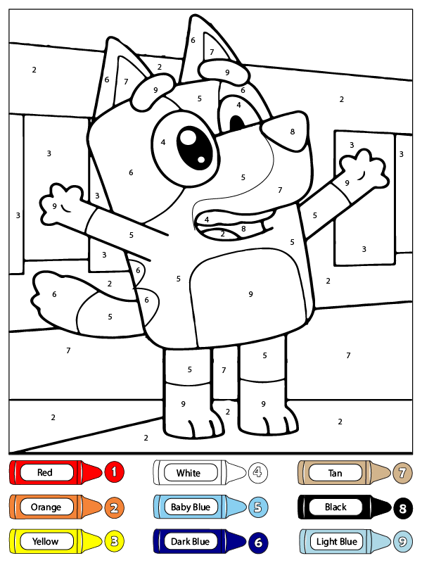 Dibujo de Bluey Alegre Color por número para Colorear