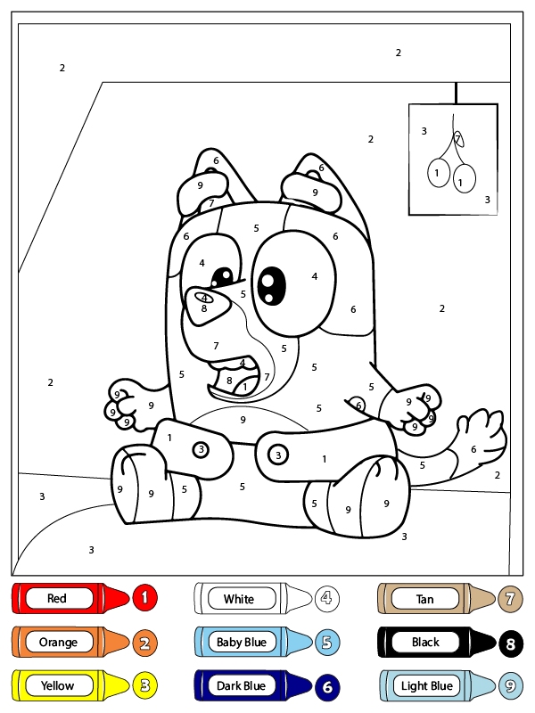 Dibujo de Bluey con Cara de Sorpresa Color por número para Colorear