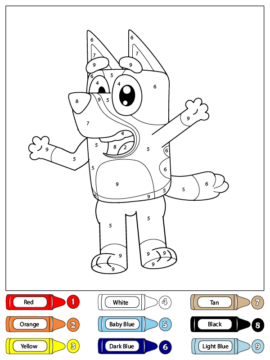 Dibujo de Color por número Bluey Heeler Saludando para Colorear