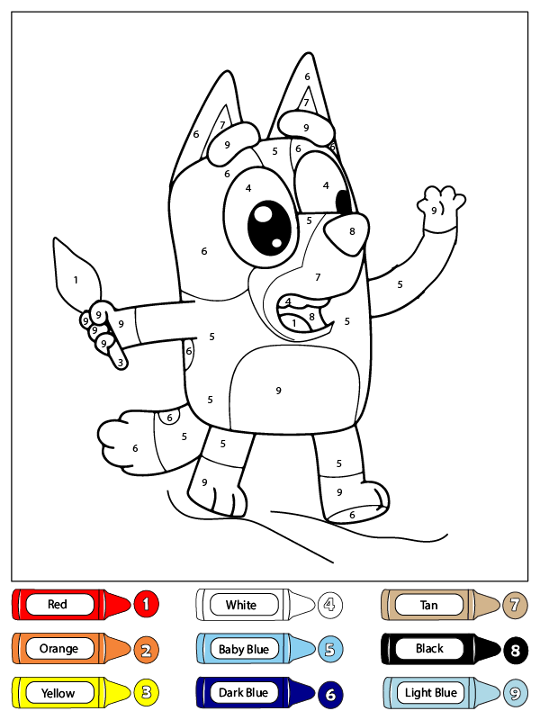 Dibujo de Colorear por números a Bluey Caminando para Colorear