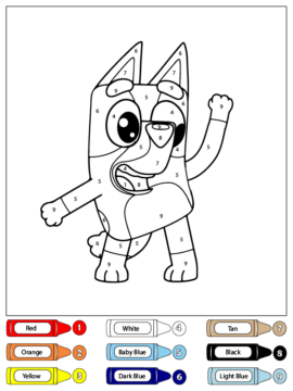 Dibujo de Colorear por números a Bluey Heeler Bailando para Colorear