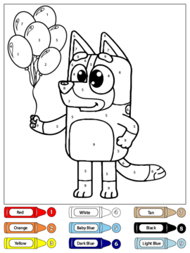 Dibujo de Colorear por números a Bluey Heeler con Globos para Colorear