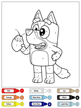 Dibujo de Colorear por números a Bluey Heeler con una Fruta para Colorear