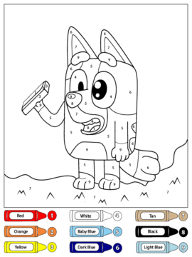 Dibujo de Colorear por números a Bluey Sosteniendo un teléfono para Colorear