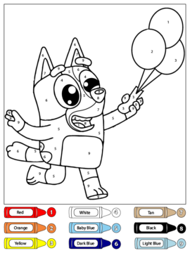 Dibujo de Colorear por números a Bluey con Globos para Colorear