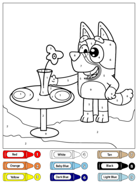 Dibujo de Colorear por números a Bluey con el Florero para Colorear