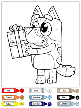 Dibujo de Colorear por números a Bluey Dando un Regalo para Colorear