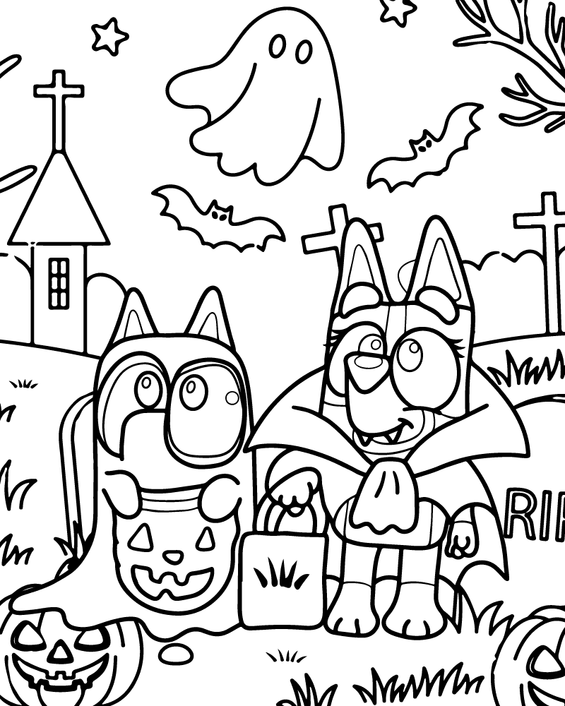 Dibujo de Bluey And Bingo Halloween Coloring Pages para Colorear