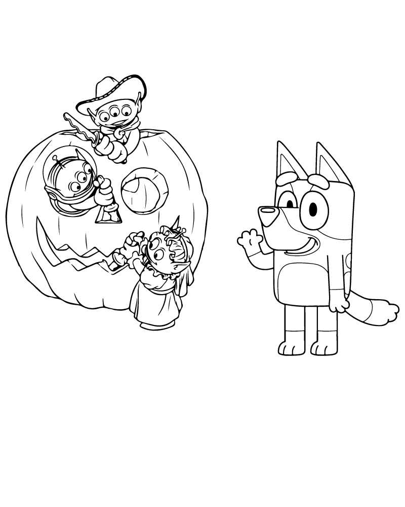 Dibujo de Bluey Halloween Printable Coloring Page para Colorear