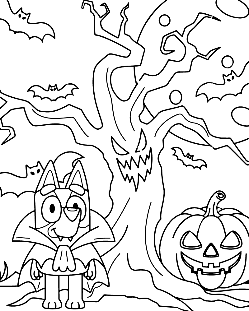 Dibujo de Bluey Vampire Halloween Coloring Page para Colorear