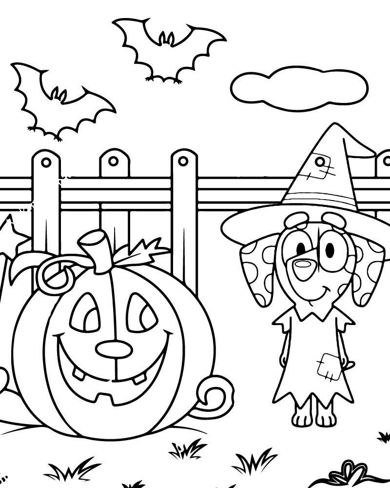 Dibujo de Bluey Witch Halloween Coloring Page para Colorear