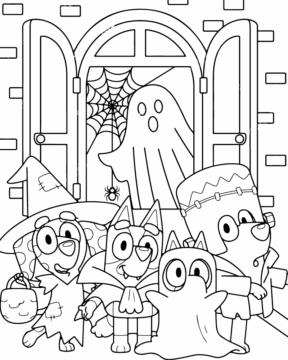 Dibujo de Halloween Bluey Family Coloring Page para Colorear