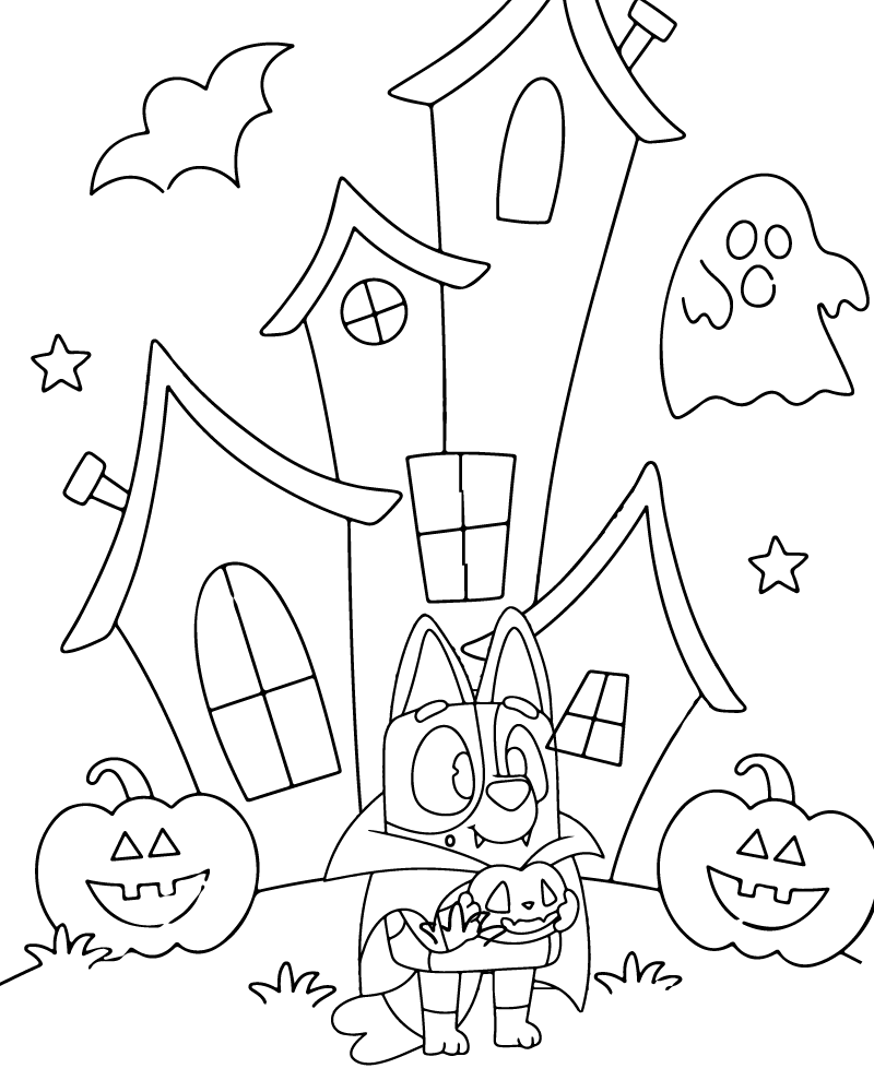 Dibujo de Spooky Bluey Halloween Coloring Pages para Colorear