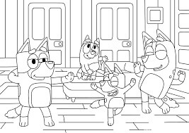 Dibujo de Bluey con Casa para Colorear