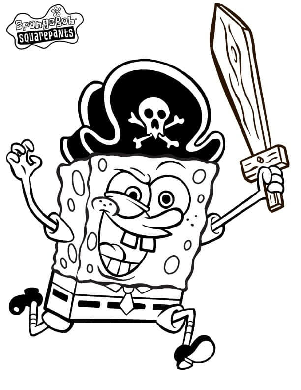 Dibujo de Ataque de Bob Esponja Pirata para Colorear